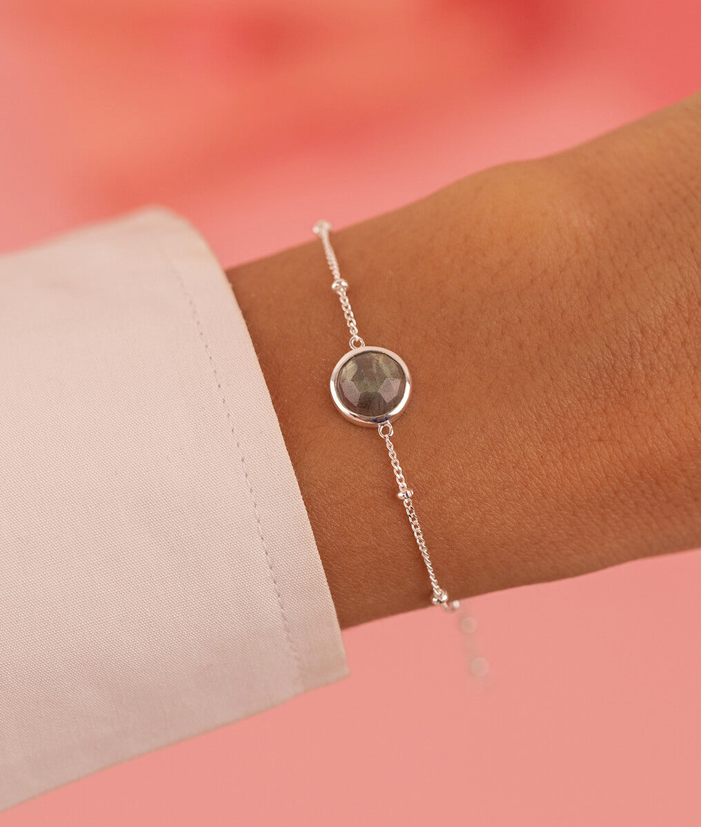 Bracelet chaîne perlée pastille Labradorite Argent 925 - 1