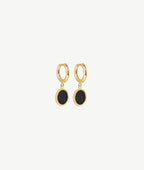 Boucles d'oreilles créoles et Onyx Plaqué or - 2