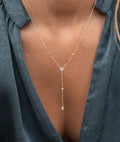 Collier cravate fleur de zircons et goutte Plaqué or - 1