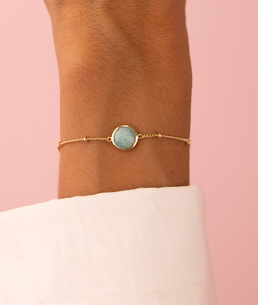 Bracelet chaîne perlée pastille Amazonite Plaqué or - 1