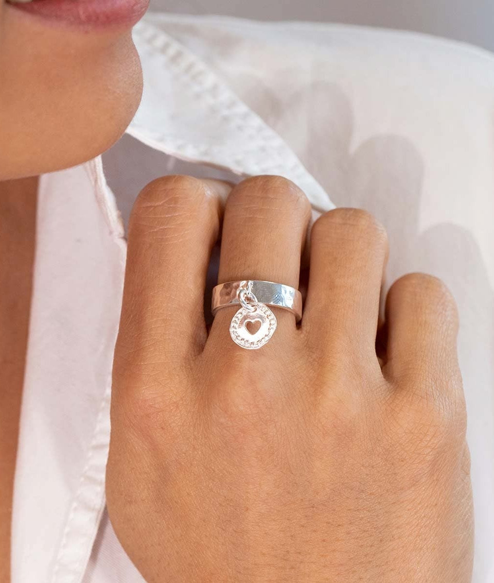 Bague martelée médaille coeur tressé Argent 925 - 1
