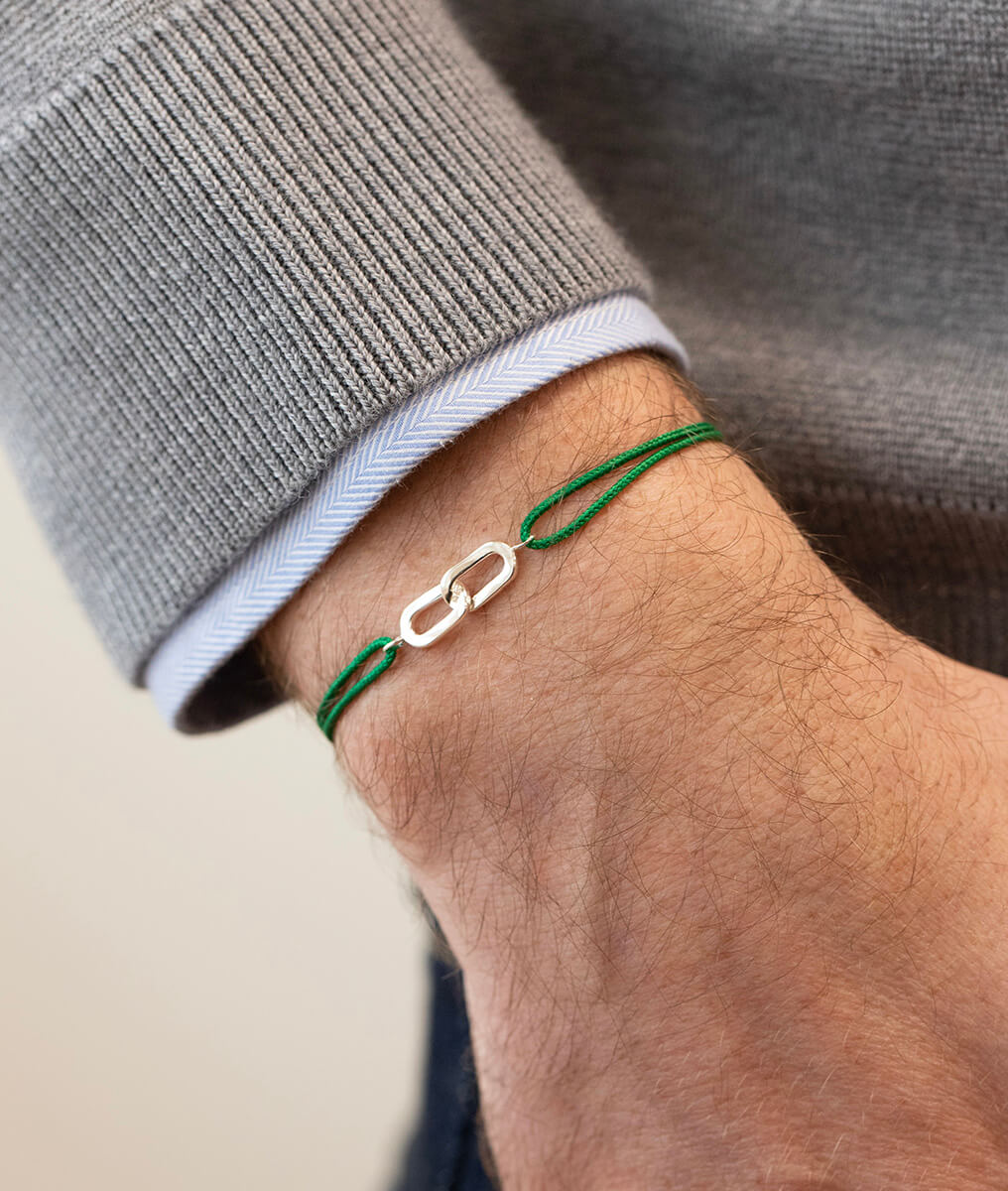 Bracelet cordon et rectangles entrelacés pour homme Argent 925 - 1