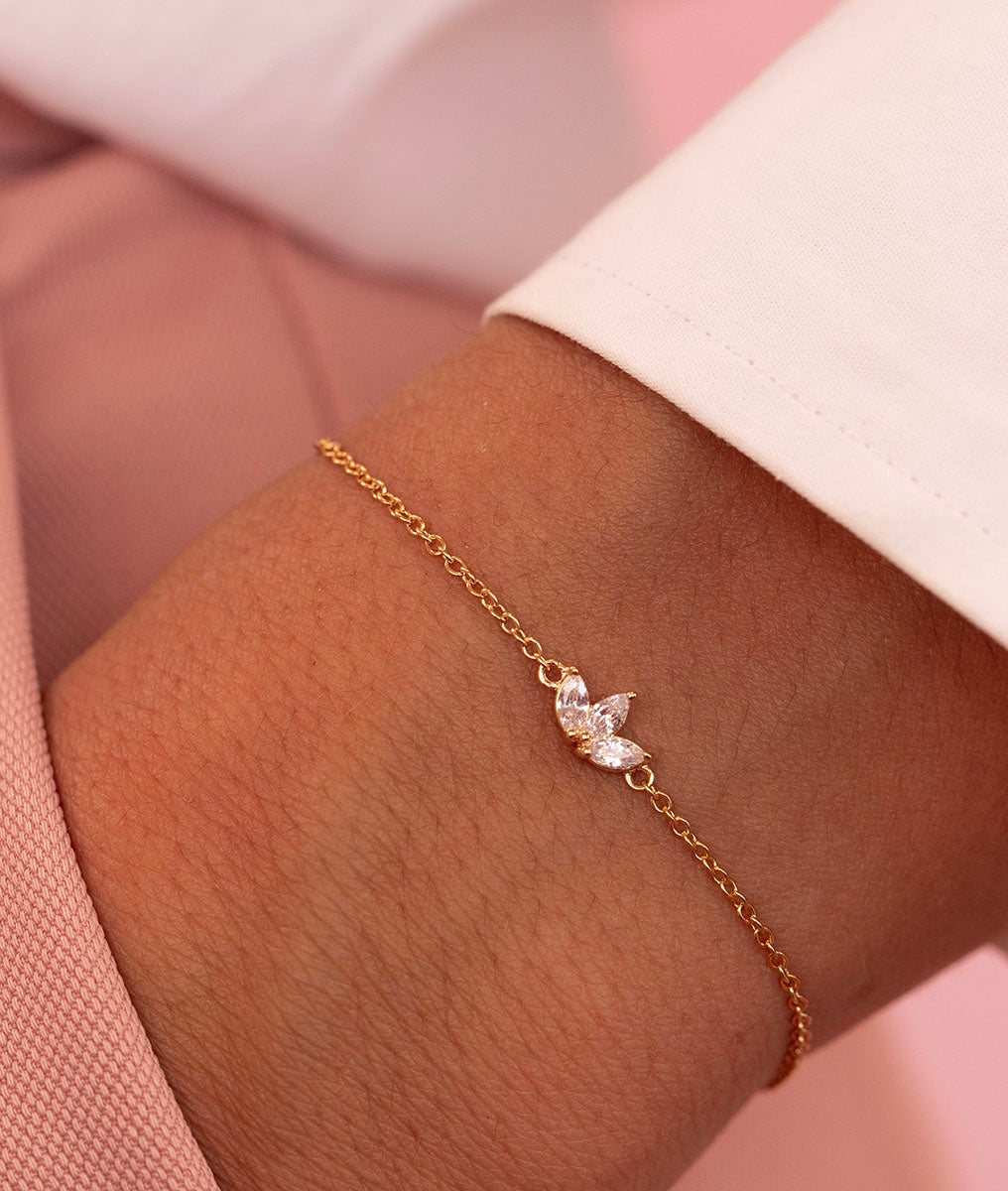 Bracelet chaîne trois pétales de zircons Plaqué or - 1