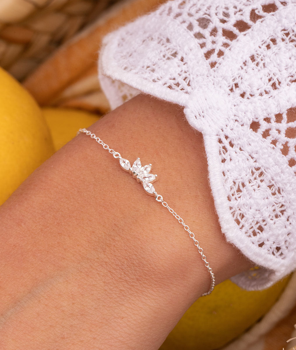 Bracelet chaîne cinq pétales de zircons Argent 925 - 1