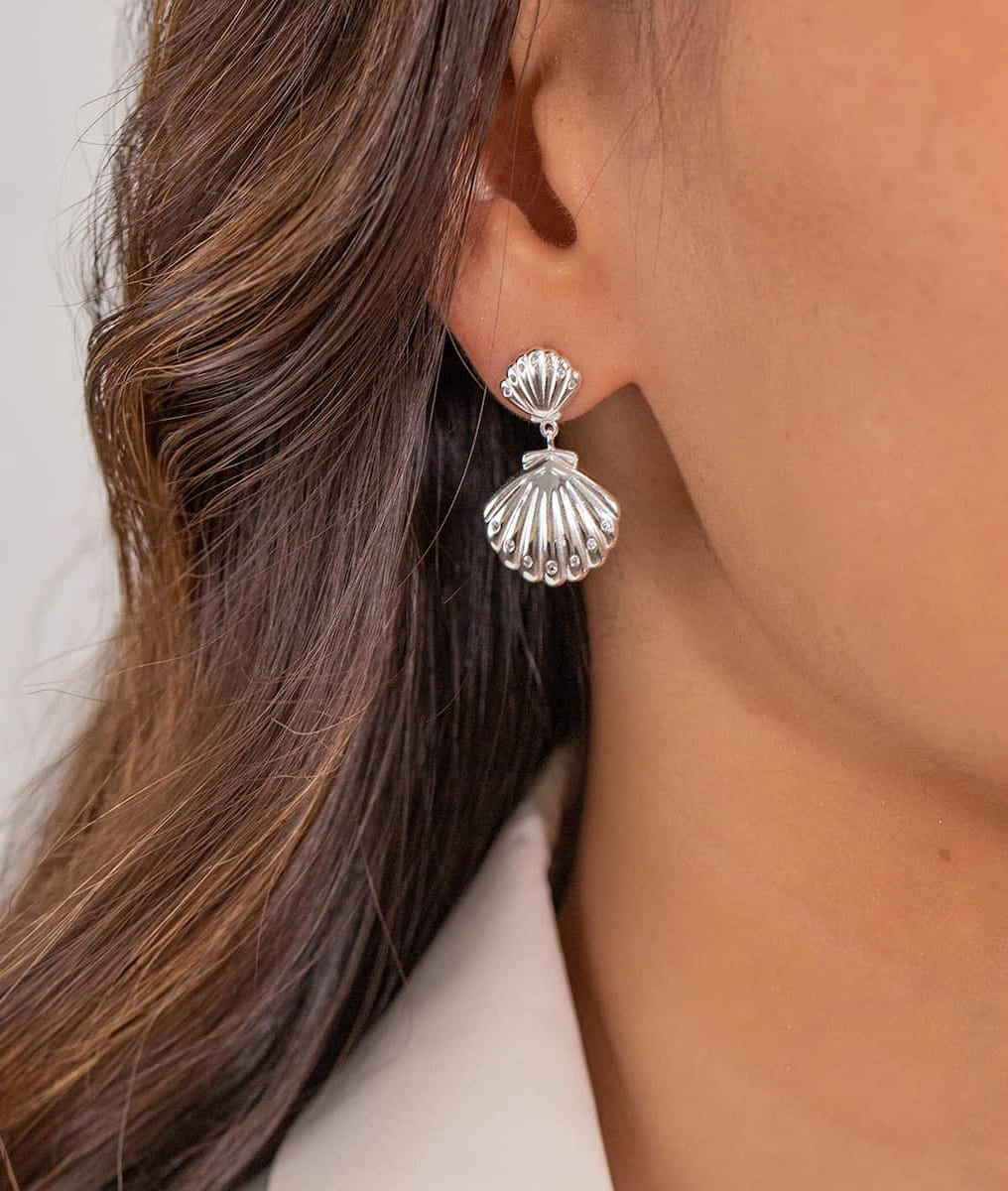 Boucles d'oreilles pendantes coquillages zircons Argent 925 - 1