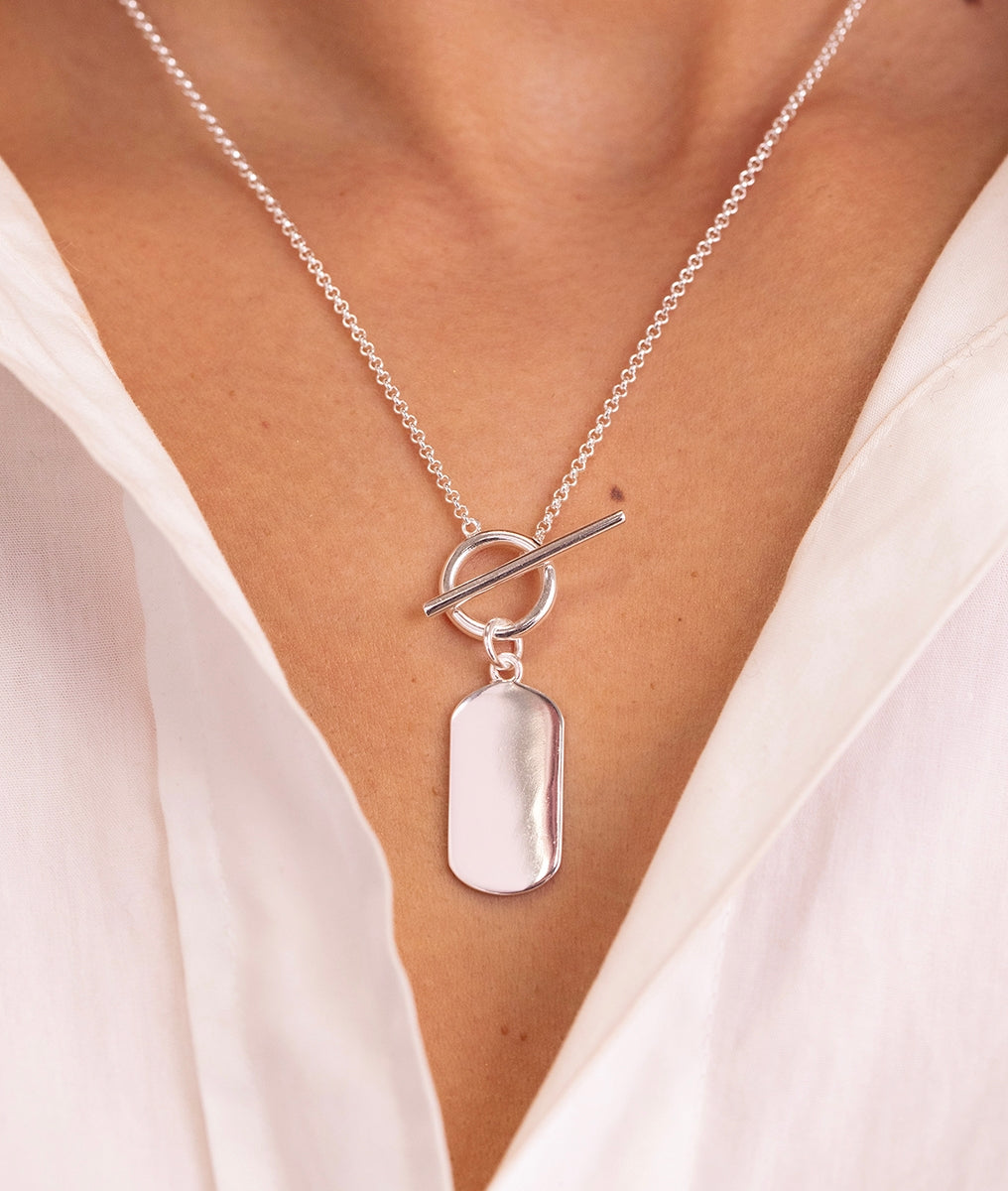 Collier chaîne fermoir et médaille ovale Argent 925 - 1