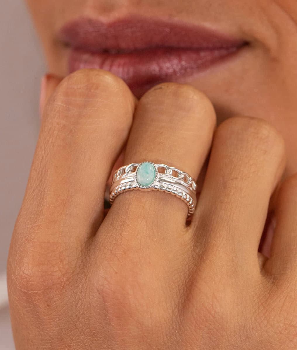 Bague triple rang et Amazonite Argent 925 - 1