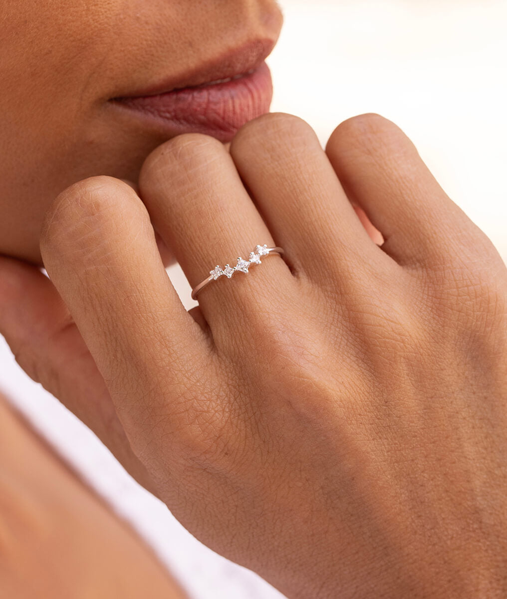 Bague fine 5 zircons Argent 925 - 1