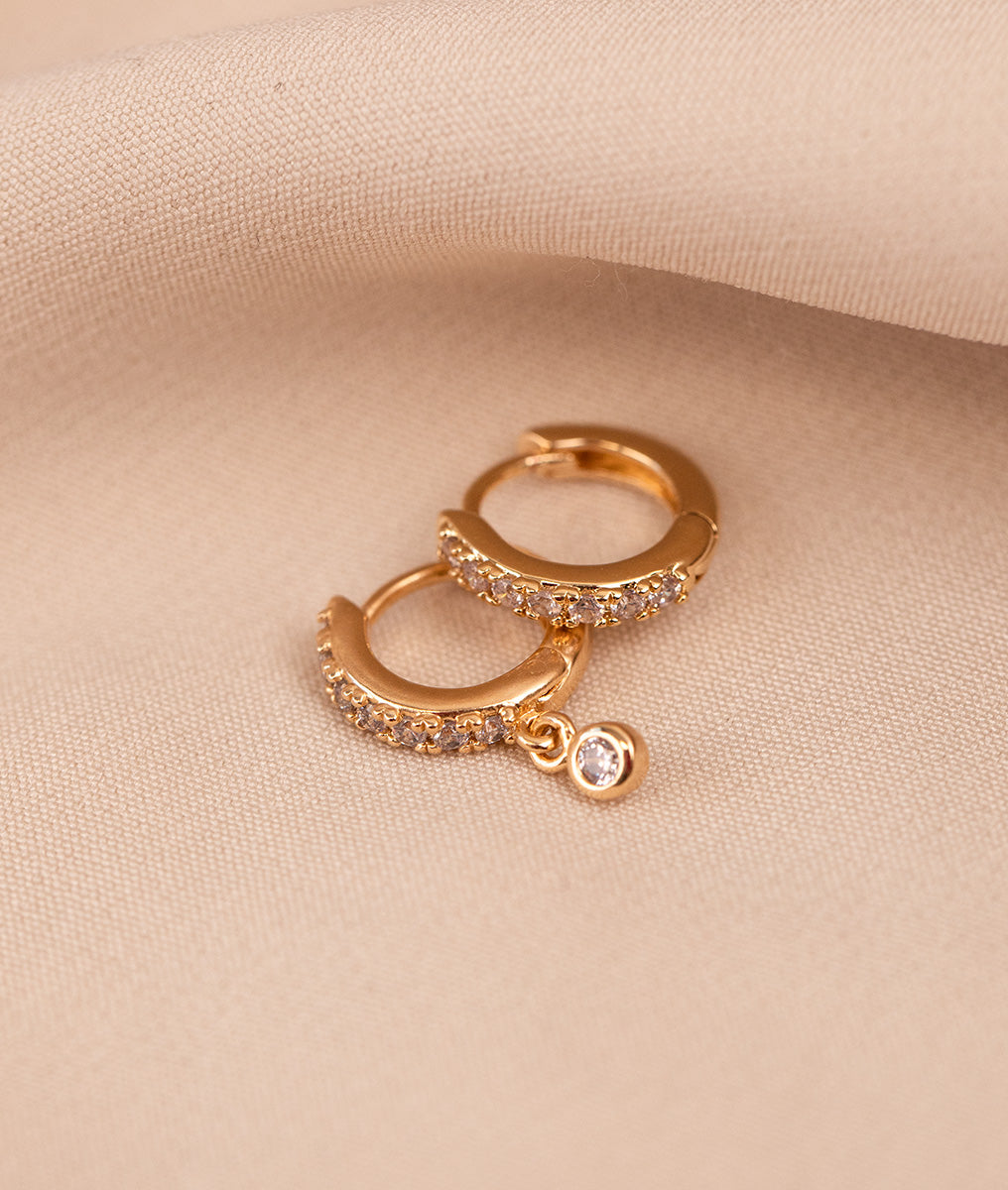 Duo de paires de boucles d'oreilles créoles zircons Plaqué or - 2