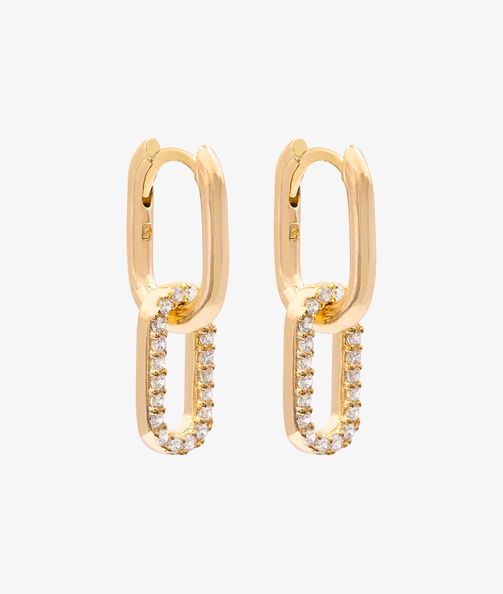 Boucles d'oreilles créoles rectangles entrelacés et zircons Plaqué or - 1