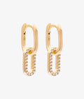 Boucles d'oreilles créoles rectangles entrelacés et zircons Plaqué or - 1