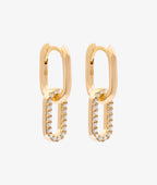 Boucles d'oreilles créoles rectangles entrelacés et zircons Plaqué or - 1