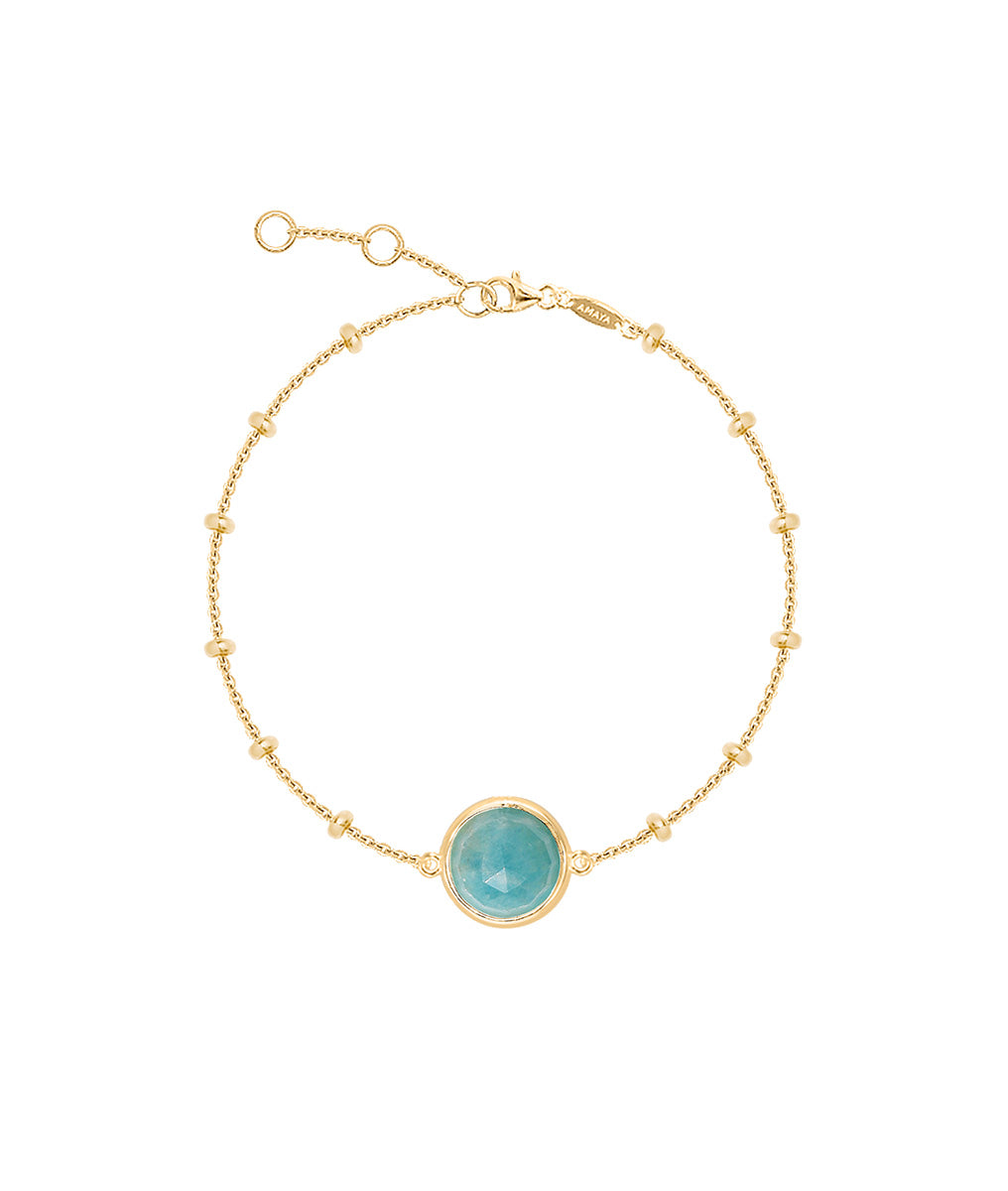 Bracelet chaîne perlée pastille Amazonite Plaqué or - 2