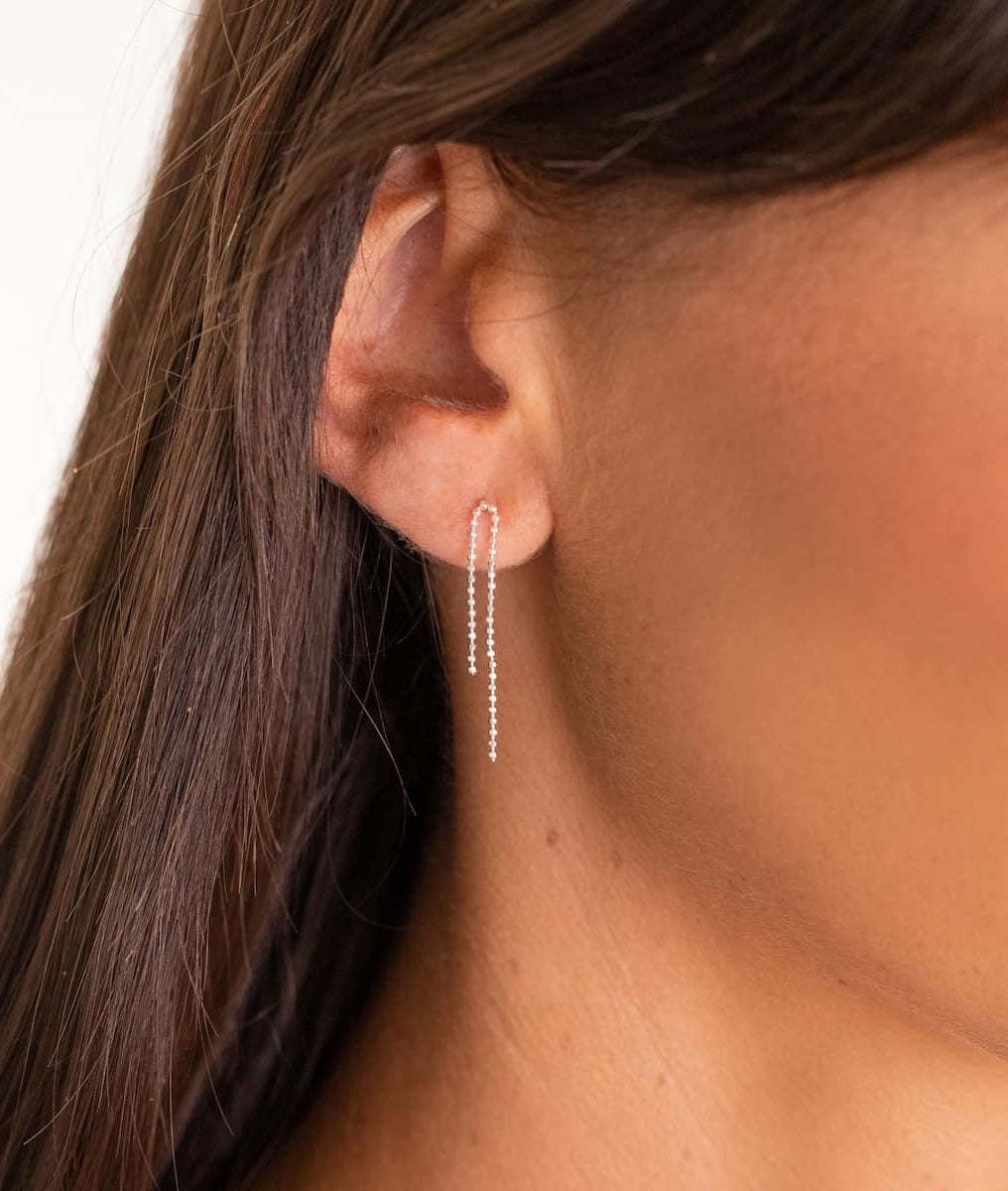Boucles d'oreilles puces chaînes facettées Argent 925 - 1