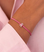Bracelet cordon médaille ruban Octobre Rose Argent 925 - 1