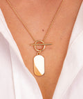 Collier chaîne fermoir et médaille ovale Plaqué or - 1