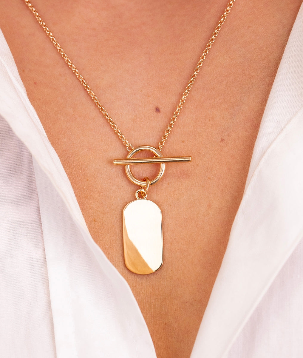 Collier chaîne fermoir et médaille ovale Plaqué or - 1