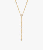 Collier cravate fleur de zircons et goutte Plaqué or - 2