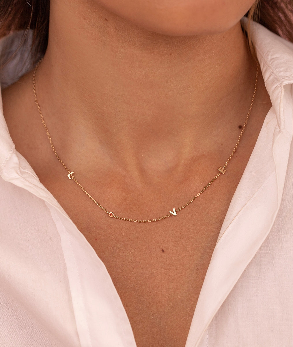 Collier chaîne Love zircon rouge Plaqué or - 1