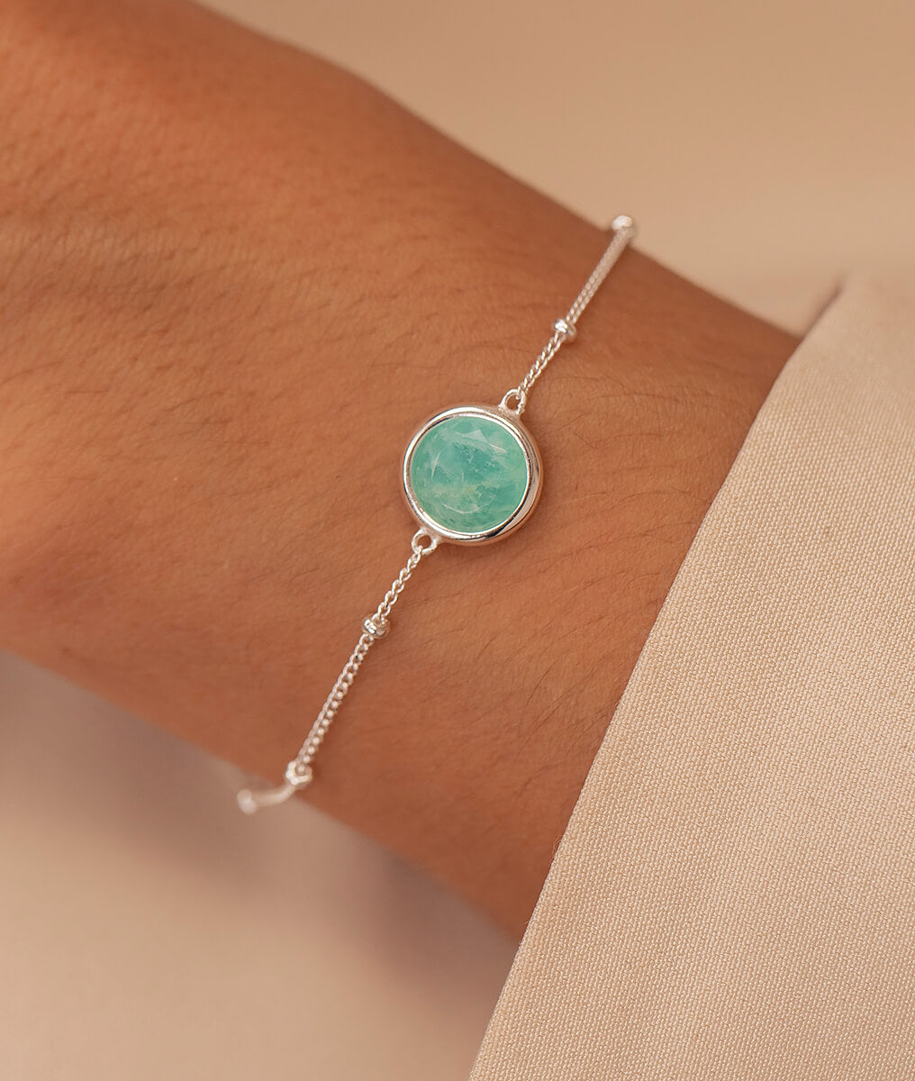 Bracelet chaîne perlée pastille Amazonite Argent 925 - 1