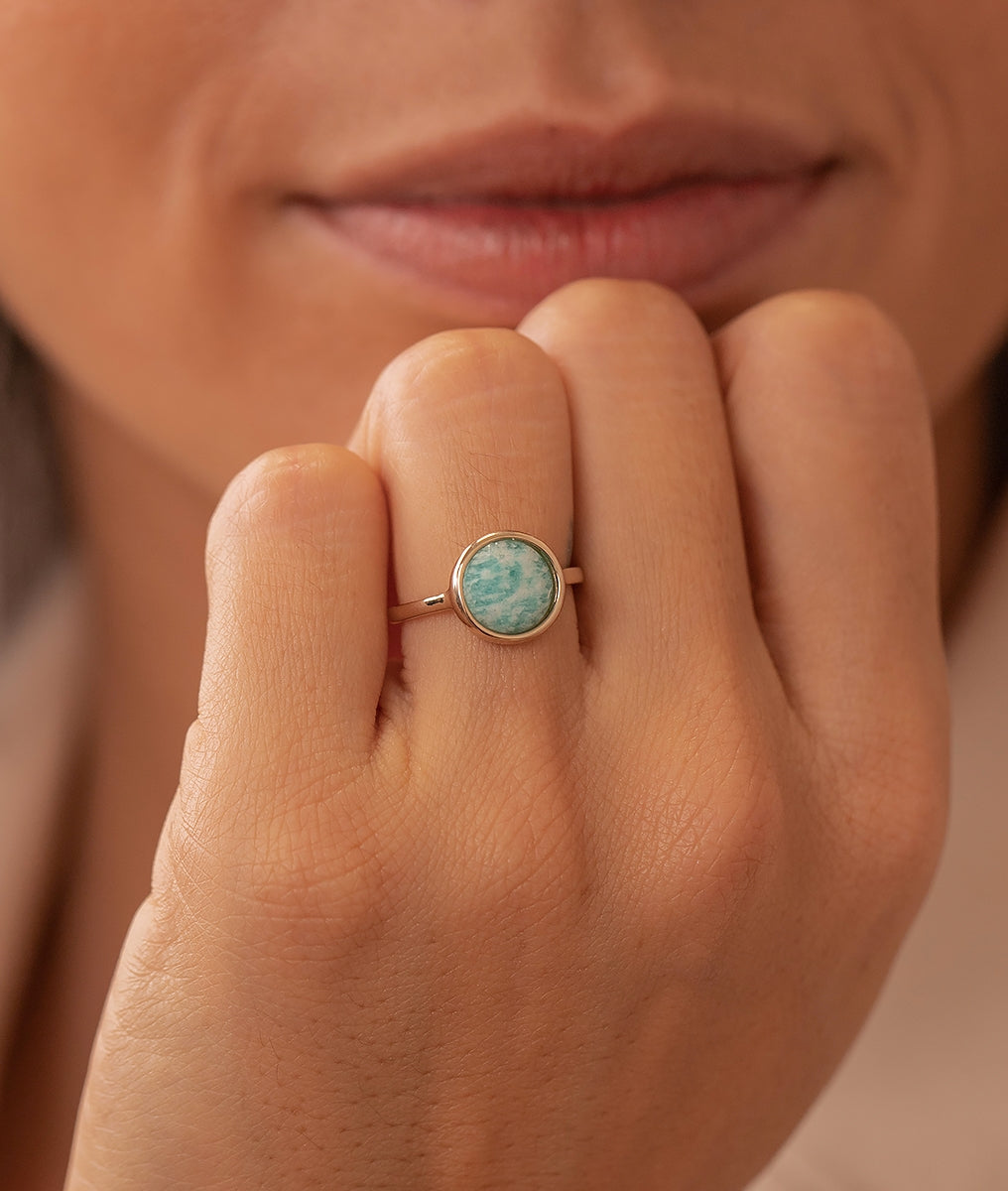 Bague pastille Amazonite Plaqué or - 1
