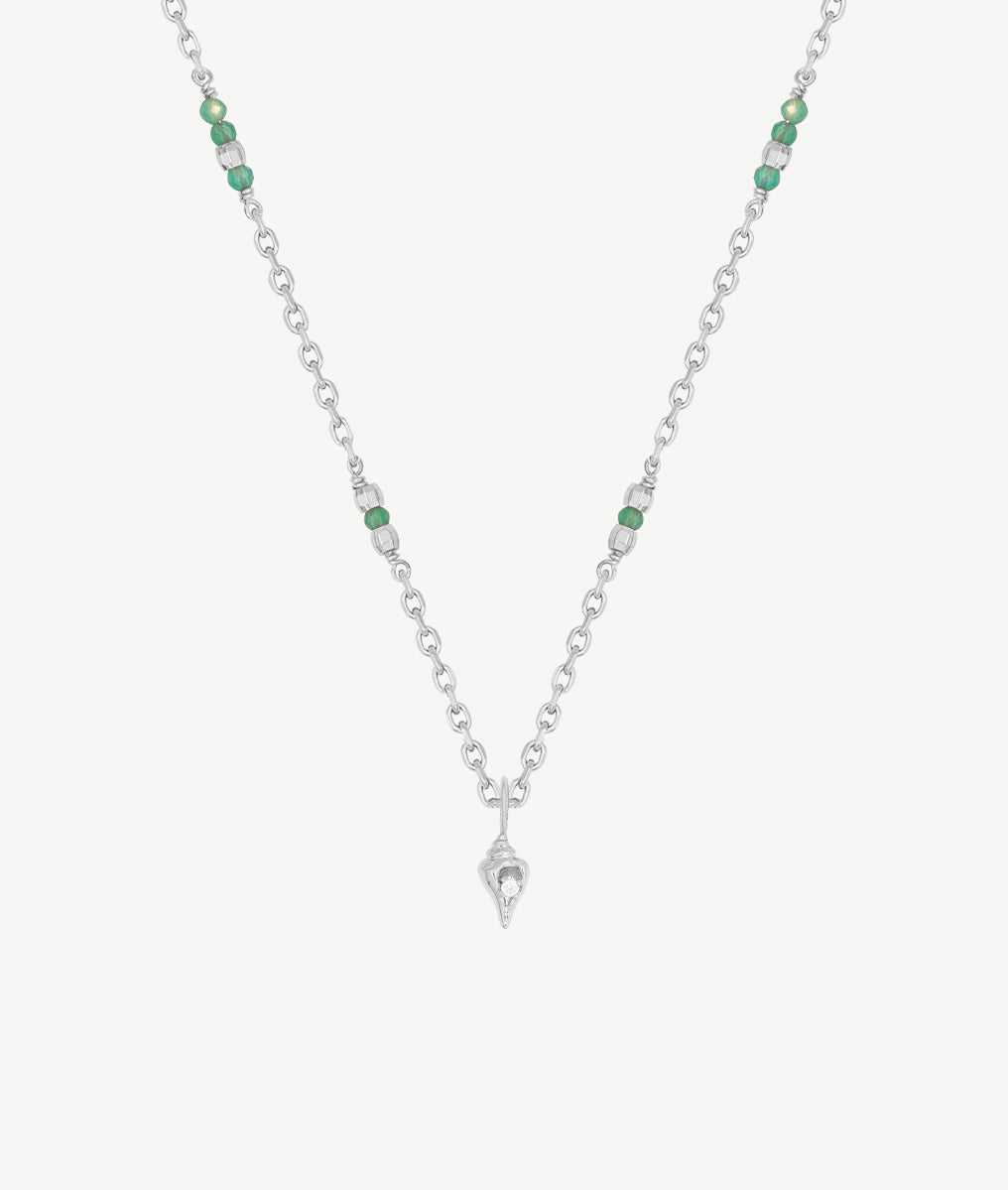 Collier chaîne zircons verts et coquillage suspendu Argent 925 - 2