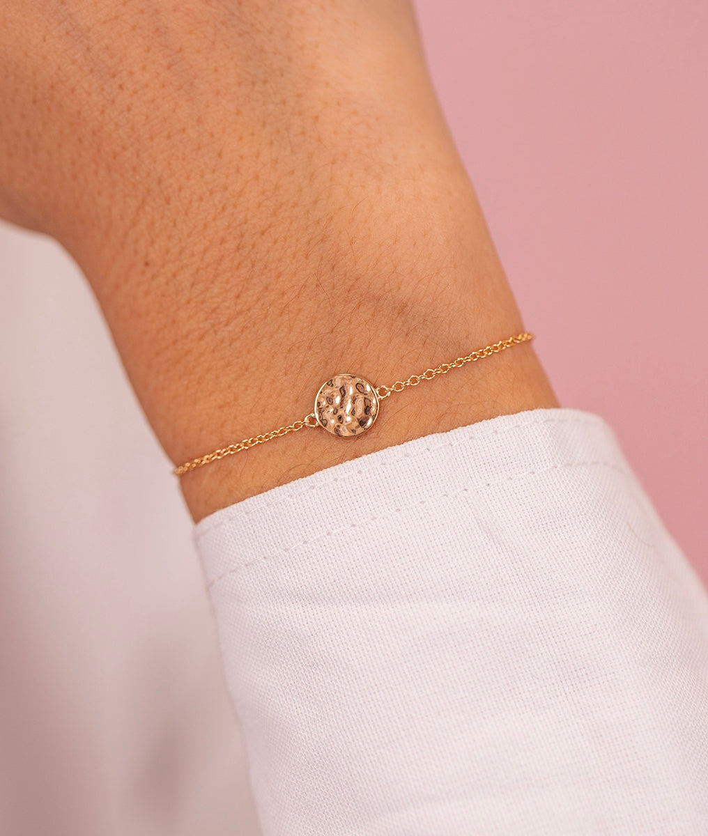 Bracelet chaînette pastille martelée Plaqué or - 1