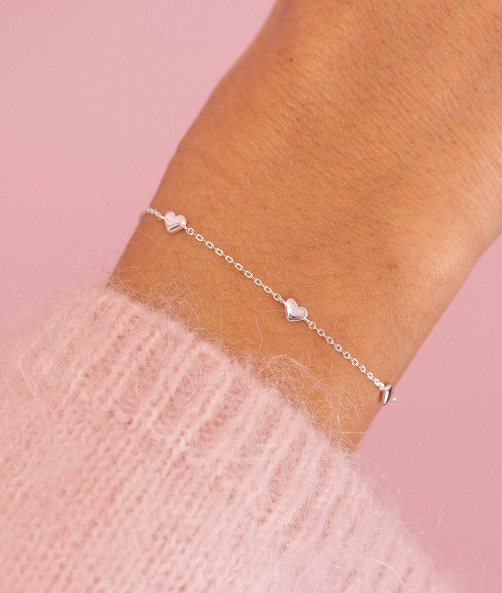 Bracelet chaînette mini coeurs bombés Argent 925 - 1