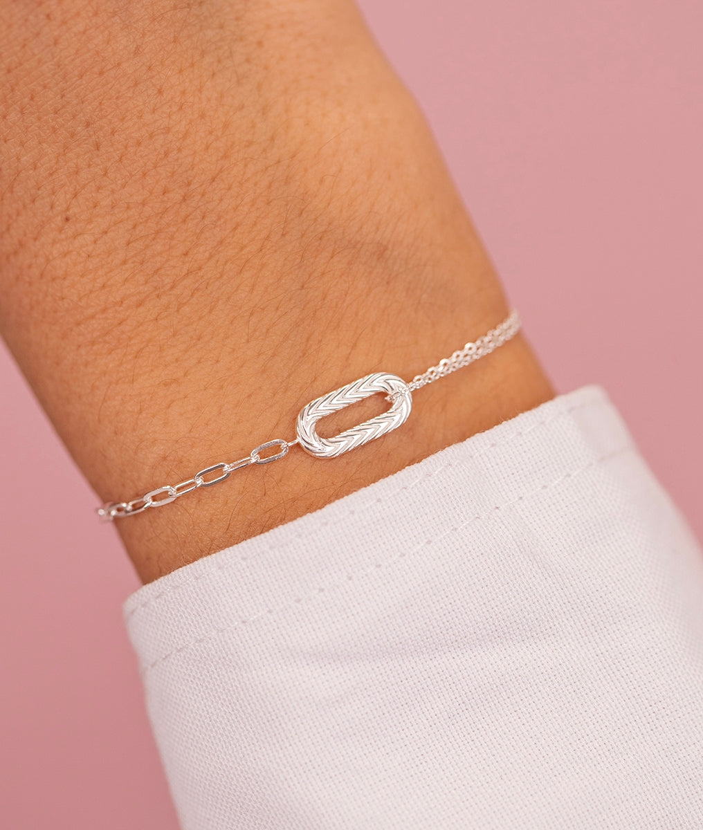 Bracelet grands maillons et pendentif ovale tressé Argent 925 - 1