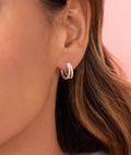 Boucles d'oreilles illusion double créoles et zircons Argent 925 - 1