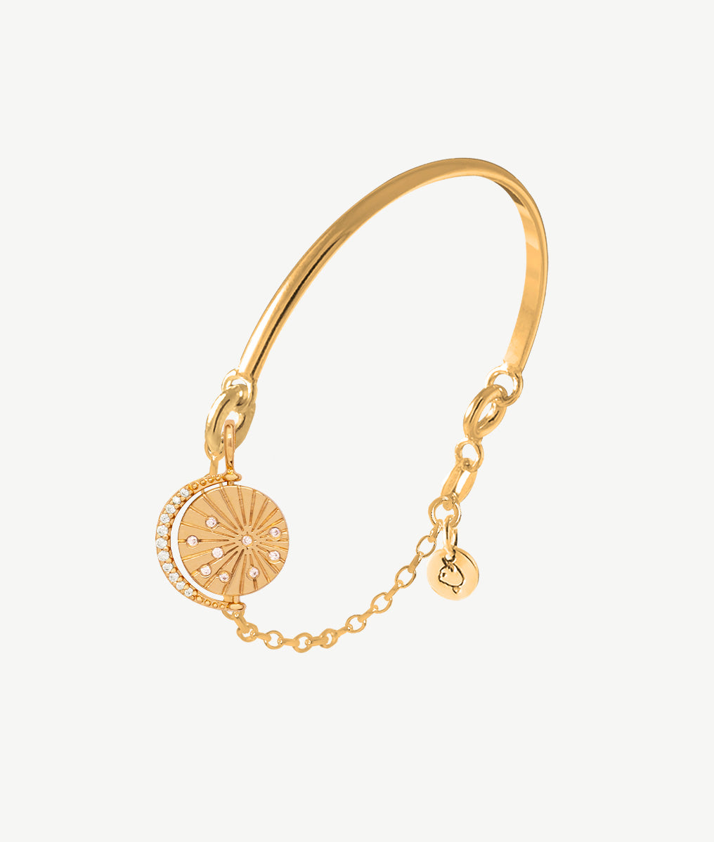Demi jonc chaînette maille épaisse et médaille Céleste astres et zircons Plaqué or - 2