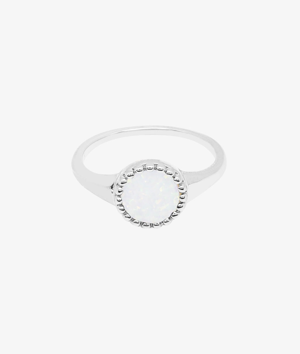 Bague grande pastille perlée Opale blanche Argent 925 - 2