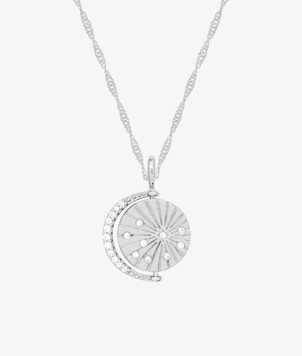 Collier chaîne torsadée médaille Céleste astres et zircons Argent 925 - 2