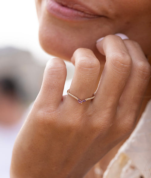 Bague fine pétales Améthyste Plaqué or - 1