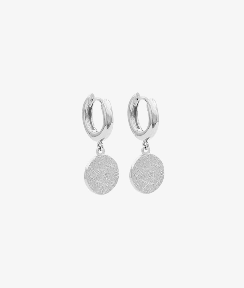 Boucles d'oreilles créoles et pastille texturée Argent 925 - 2