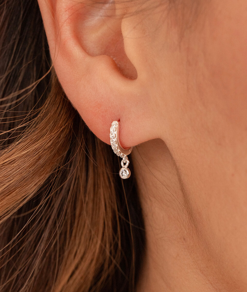 Boucles d'oreilles créoles zircons et pendentif zircon Argent 925 - 1