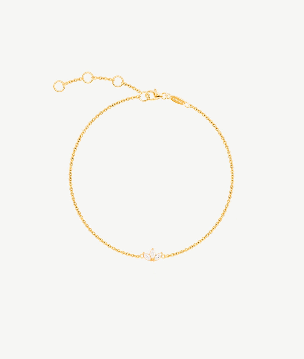 Bracelet chaîne trois pétales de zircons Plaqué or - 2