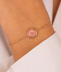 Bracelet chaîne perlée pastille Rhodonite Plaqué or - 1
