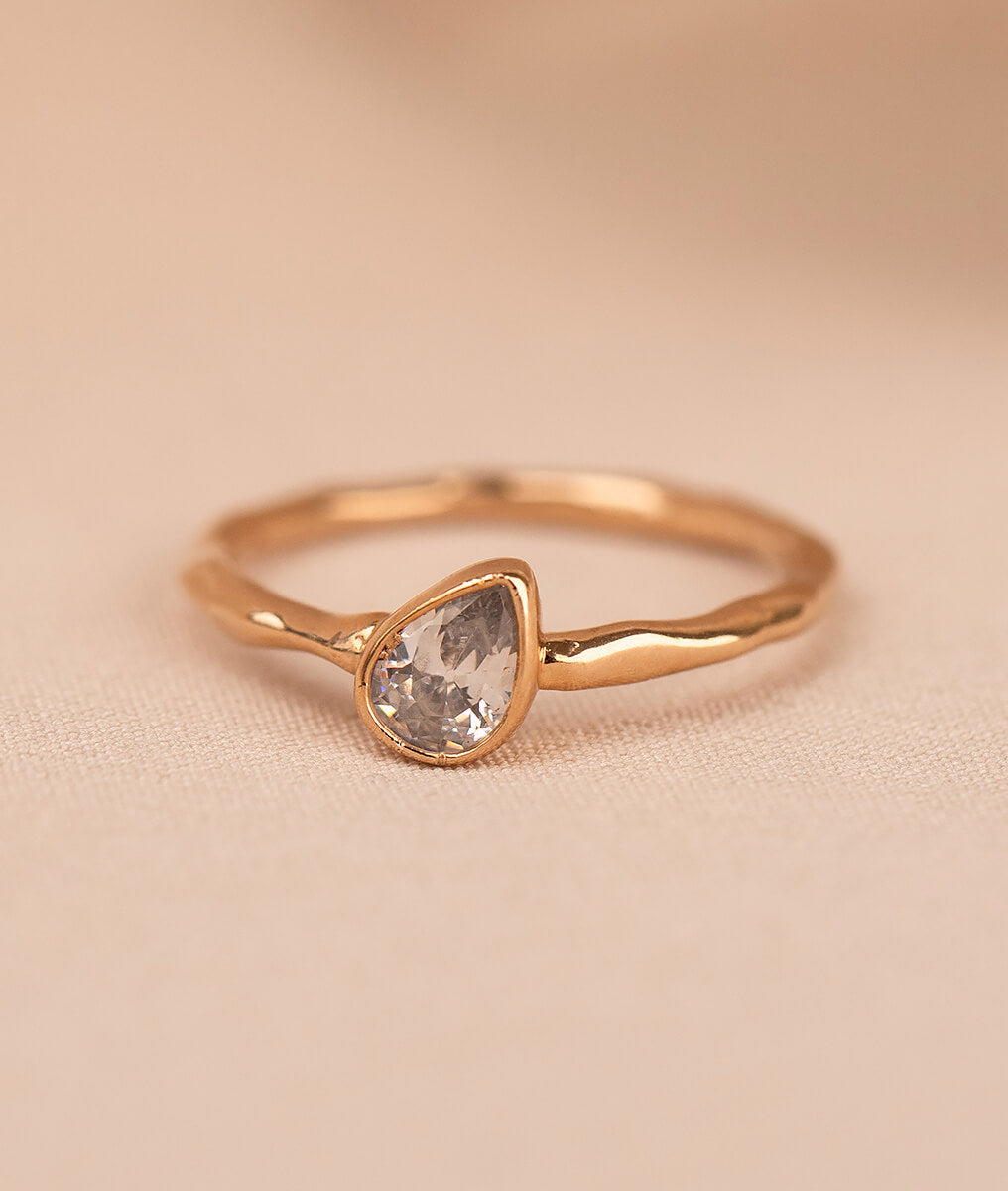 Bague fine goutte zircon Plaqué or - 1